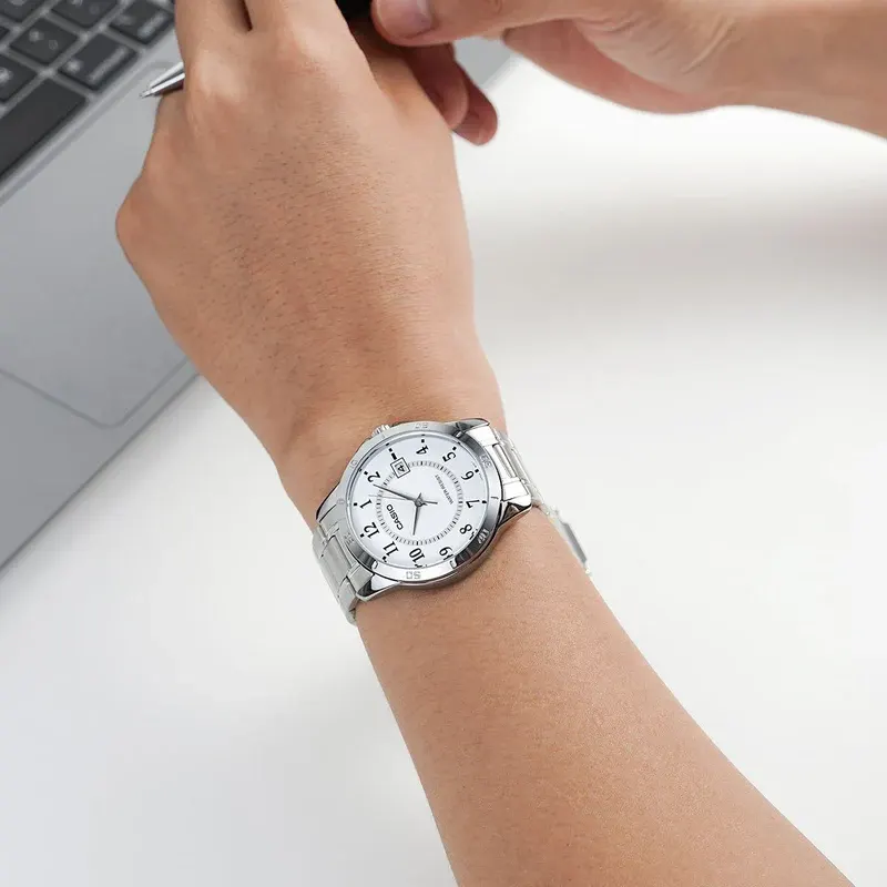 Casio Japan Quartz Enticer White Dial sILVER Ladies Watch- LTP-V004D-7B